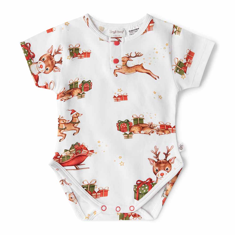 Snuggle Hunny Short Sleeve Bodysuit - Reindeer Bodysuit Christmas