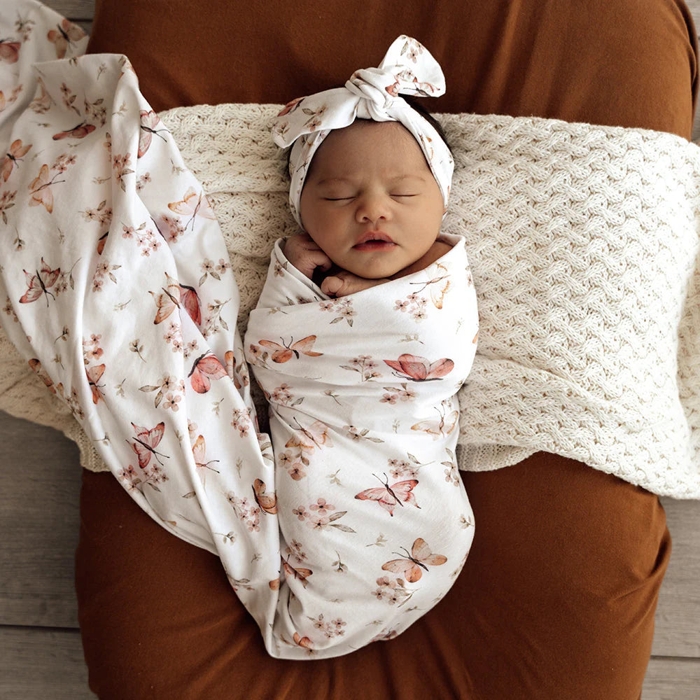 BUTTERFLY - BABY JERSEY WRAP & TOPKNOT SET