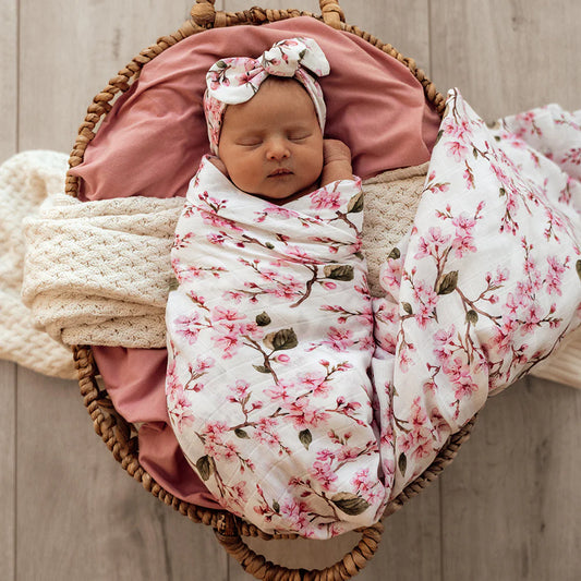 Cherry Blossom Organic Muslin Wrap -Snuggle Hunny Kids