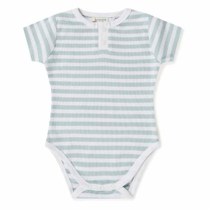 Snuggle Hunny Kids Organic Cotton Short Sleeve Body Suit - Sage Stripe