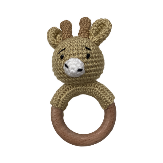 Hand Crotchet Animal and Beechwood Ring - George Giraffe