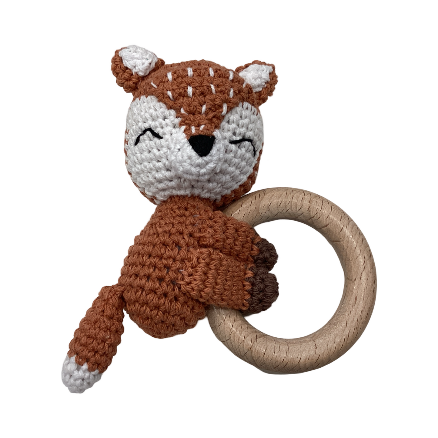 Hand Crotchet Animal and Beechwood Ring - Felix Fox