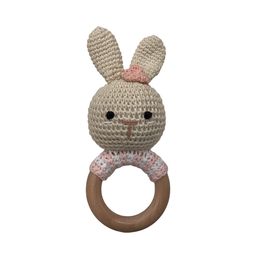 Hand Crotchet Animal and Beechwood Ring - Rosie Rabbit