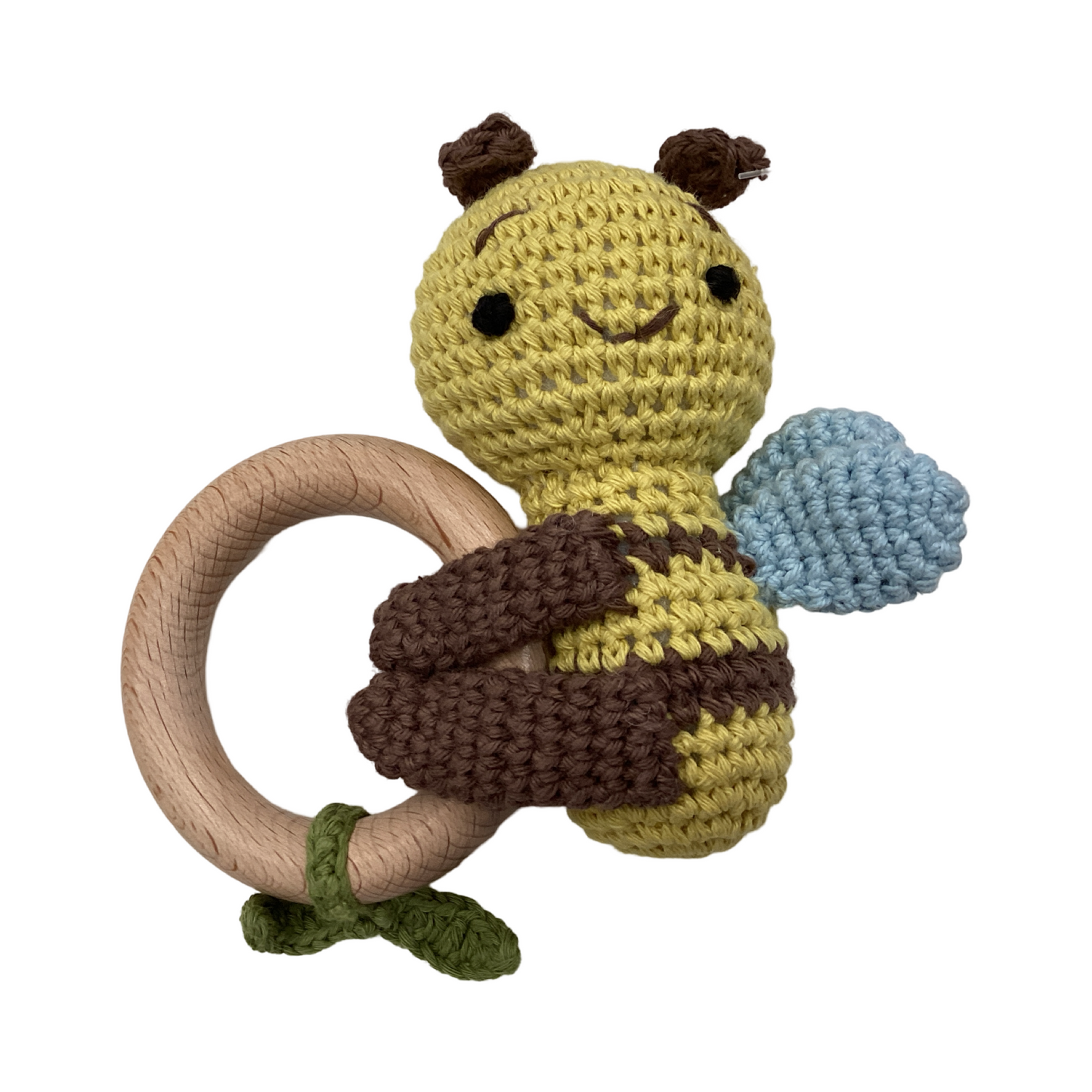 Hand Crotchet Animal and Beechwood Ring - Busy Bee