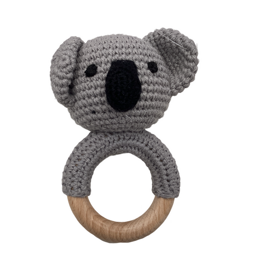 Hand Crotchet Animal and Beechwood Ring - Kim Koala