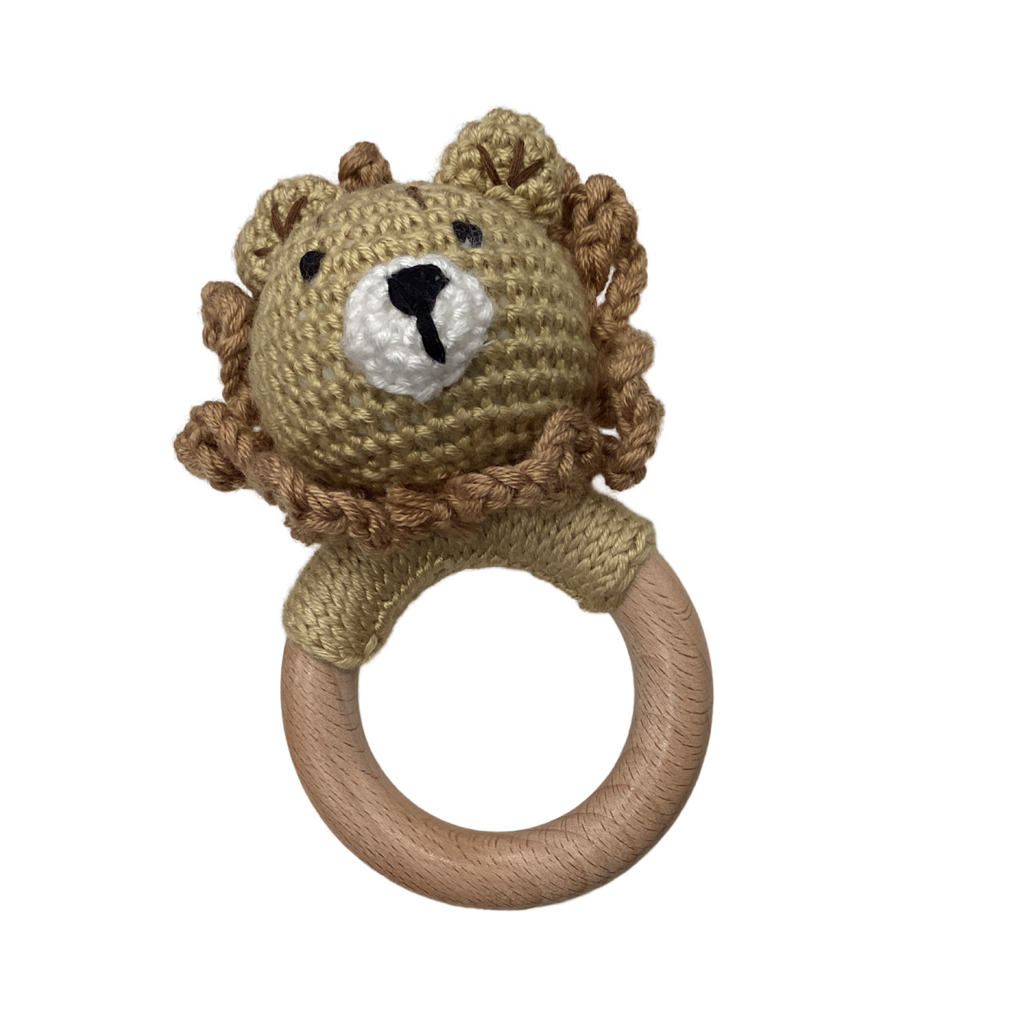 Hand Crotchet Animal and Beechwood Ring -Leo Lion