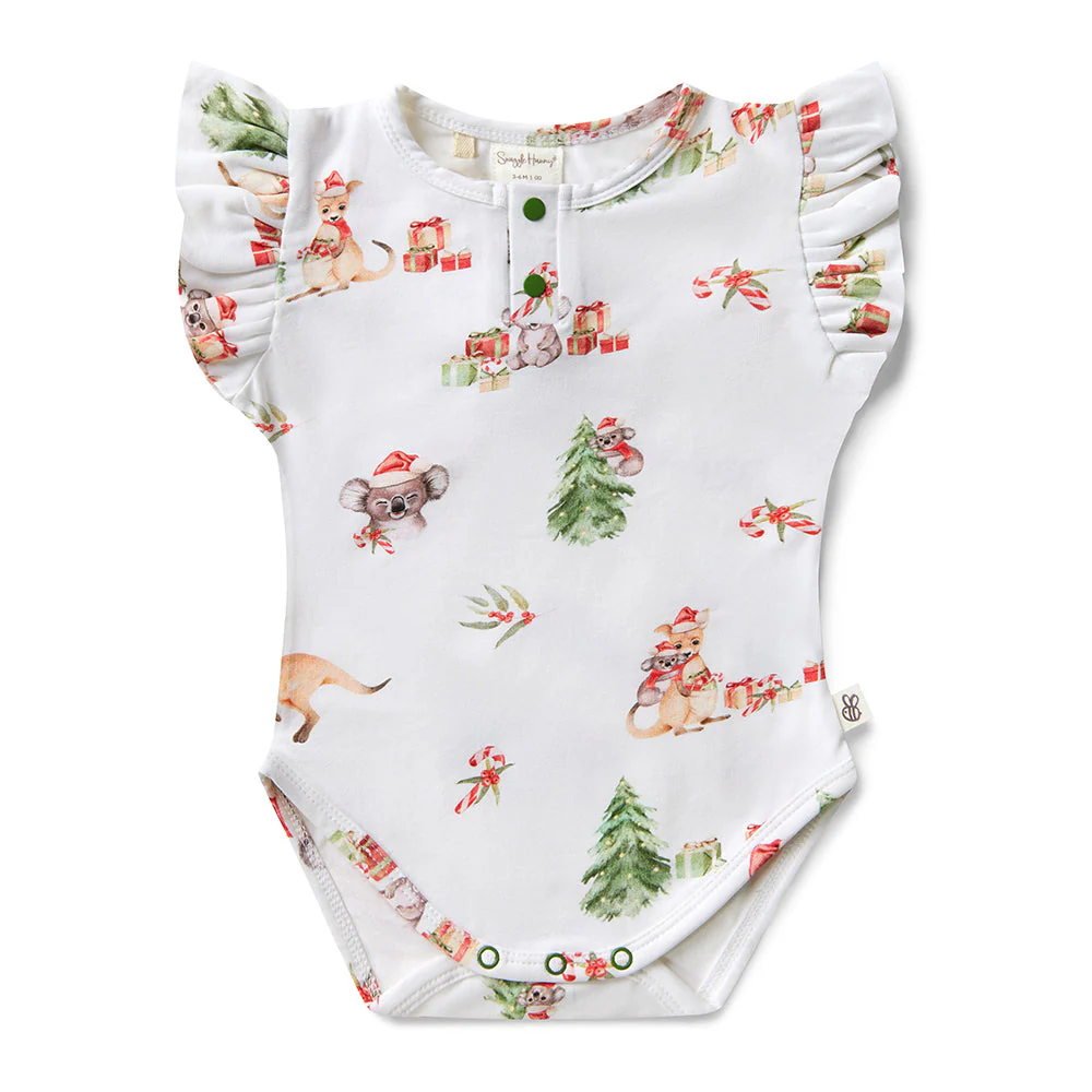 Snuggle Hunny Short Sleeve Bodysuit - Kangas & Koalas With Frill Christmas