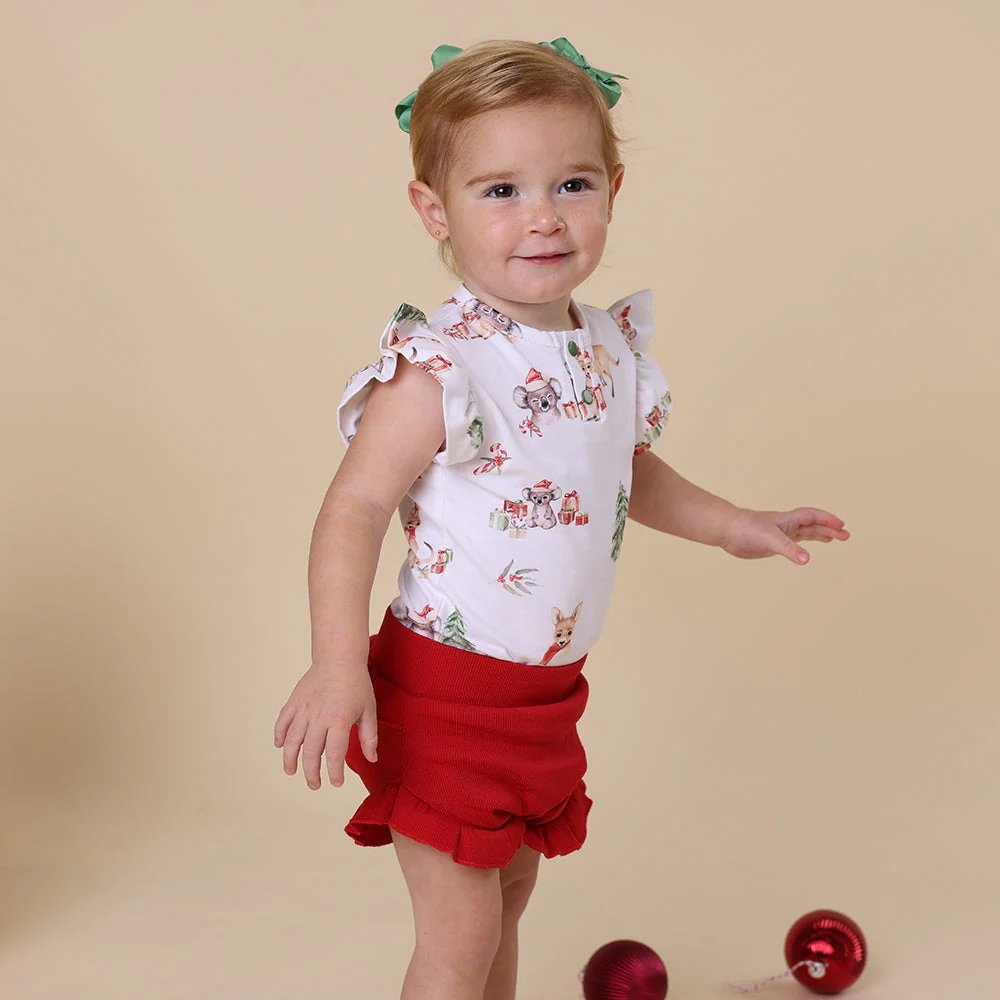 Snuggle Hunny Short Sleeve Bodysuit - Kangas & Koalas With Frill Christmas