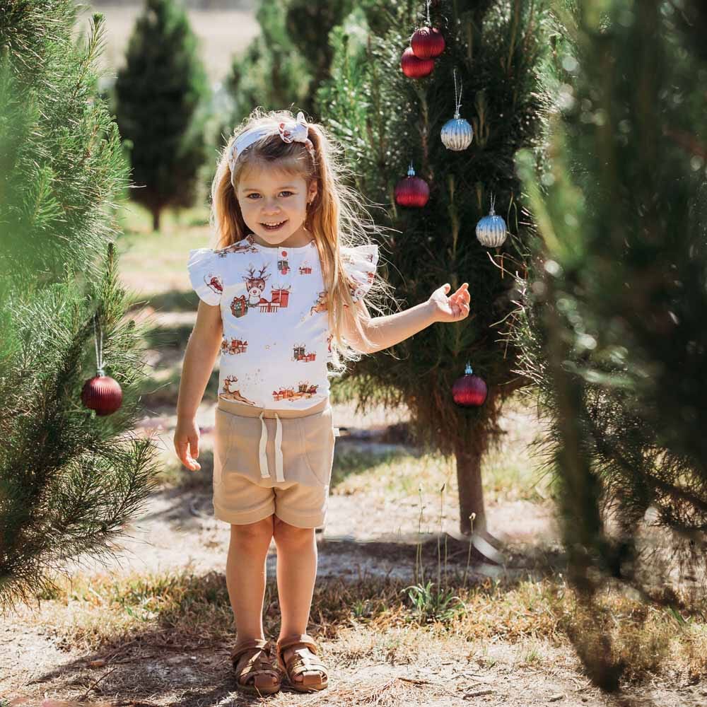 Snuggle Hunny Short Sleeve Bodysuit - Reindeer Bodysuit With Frill Christmas