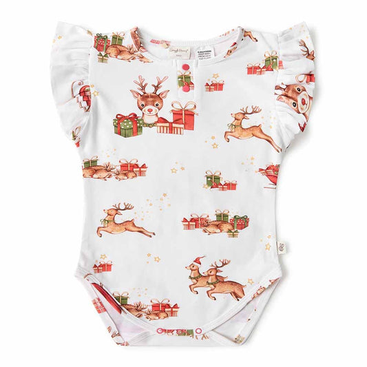 Snuggle Hunny Short Sleeve Bodysuit - Reindeer Bodysuit With Frill Christmas