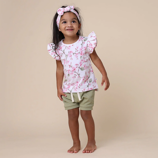 Cherry Blossom Snuggle Hunny Organic Cotton Tee Shirt With Frill