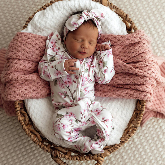 Snuggle Hunny Long Sleeve Sleepsuit Zippie with frill - Cherry Blossom