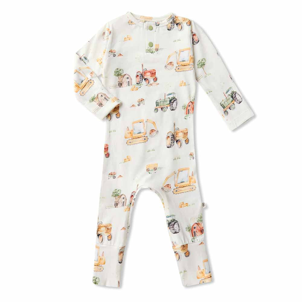 Snuggle Hunny Kids Organic Long Sleeve Growsuit   - Diggers