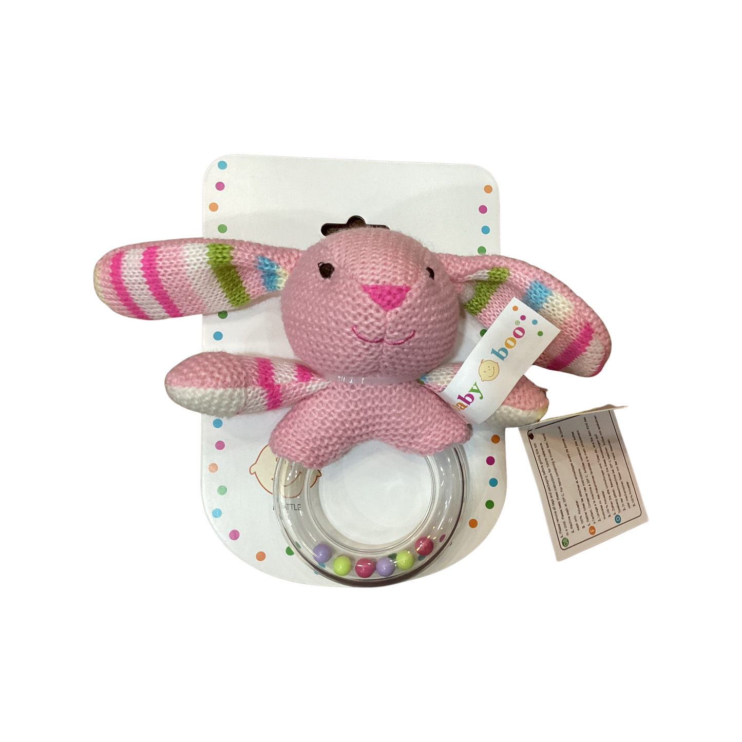 Knitted Pink Bunny Rattle Teether -Baby Boo