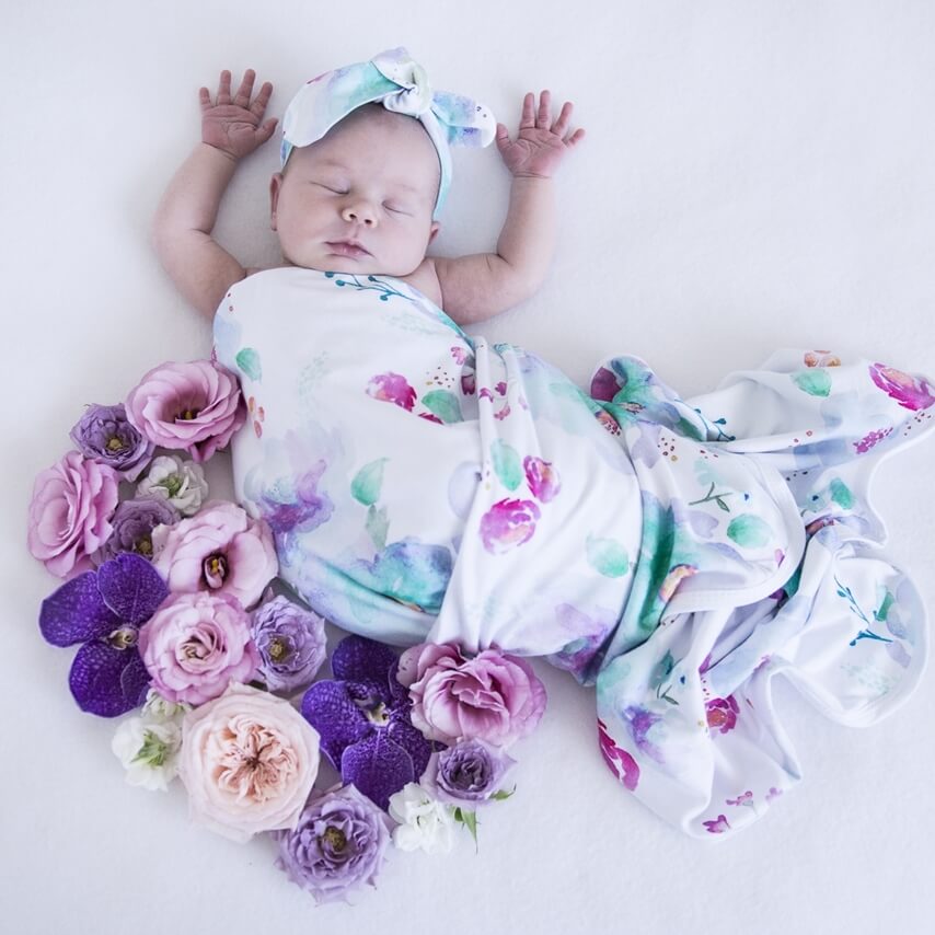 SWEET PETAL -SNUGGLE HUNNY KIDS  BABY JERSEY WRAP & TOPKNOT SET