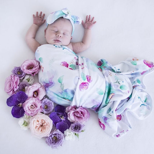 SWEET PETAL -SNUGGLE HUNNY KIDS  BABY JERSEY WRAP & TOPKNOT SET