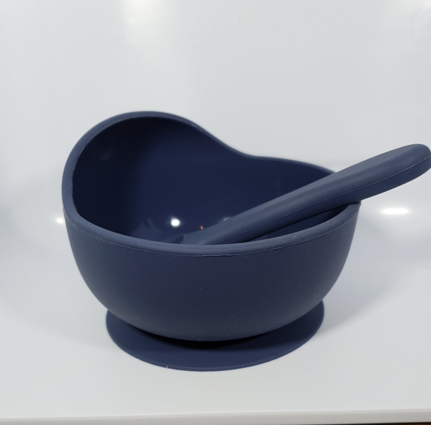 Navy Blue Soft Silicone Suction Bowl With Spoon