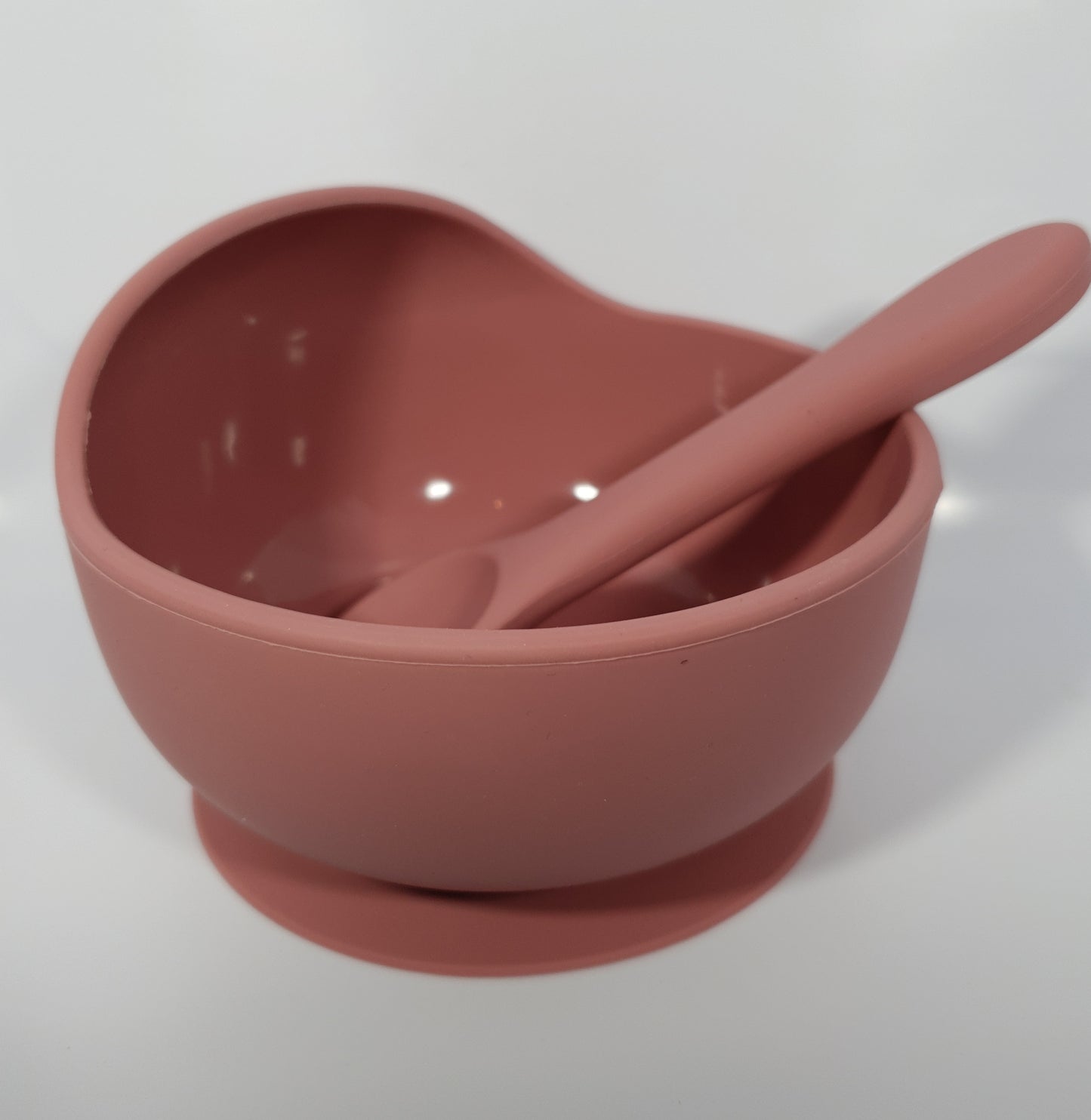 Pink Soft Silicone Suction Bowl With Spoon