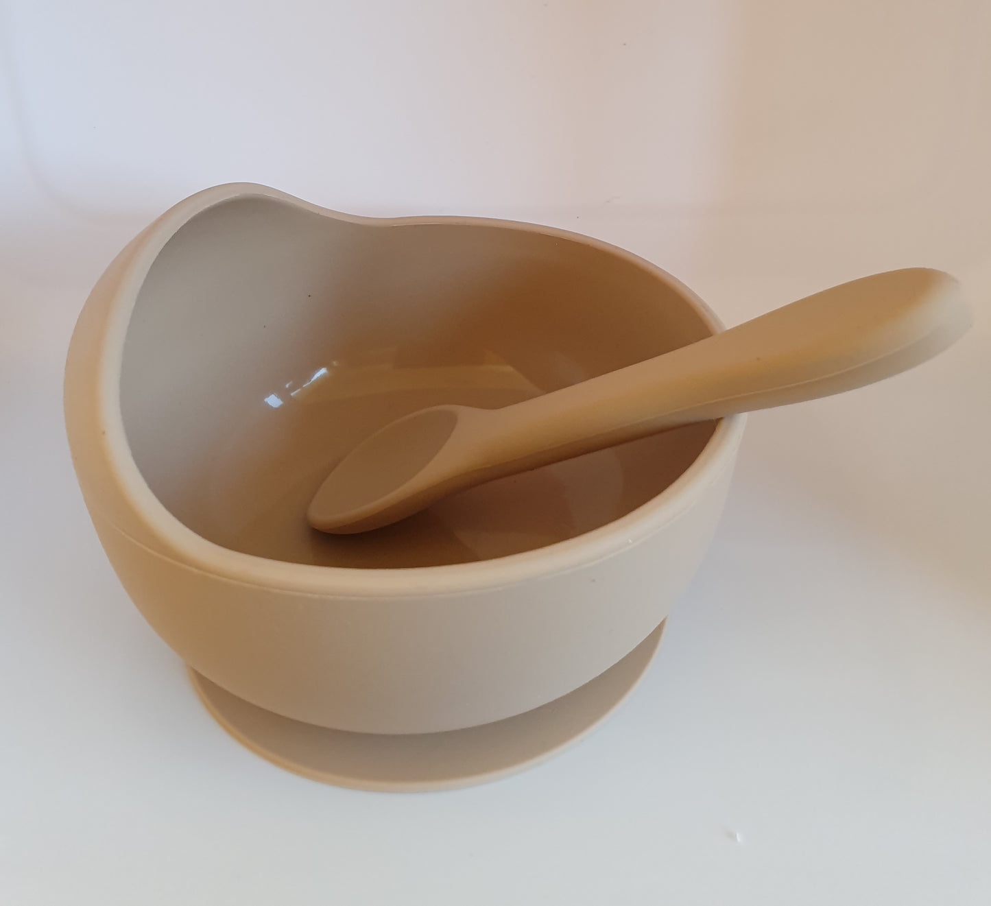 Beige Silicone Suction Bowl With Spoon