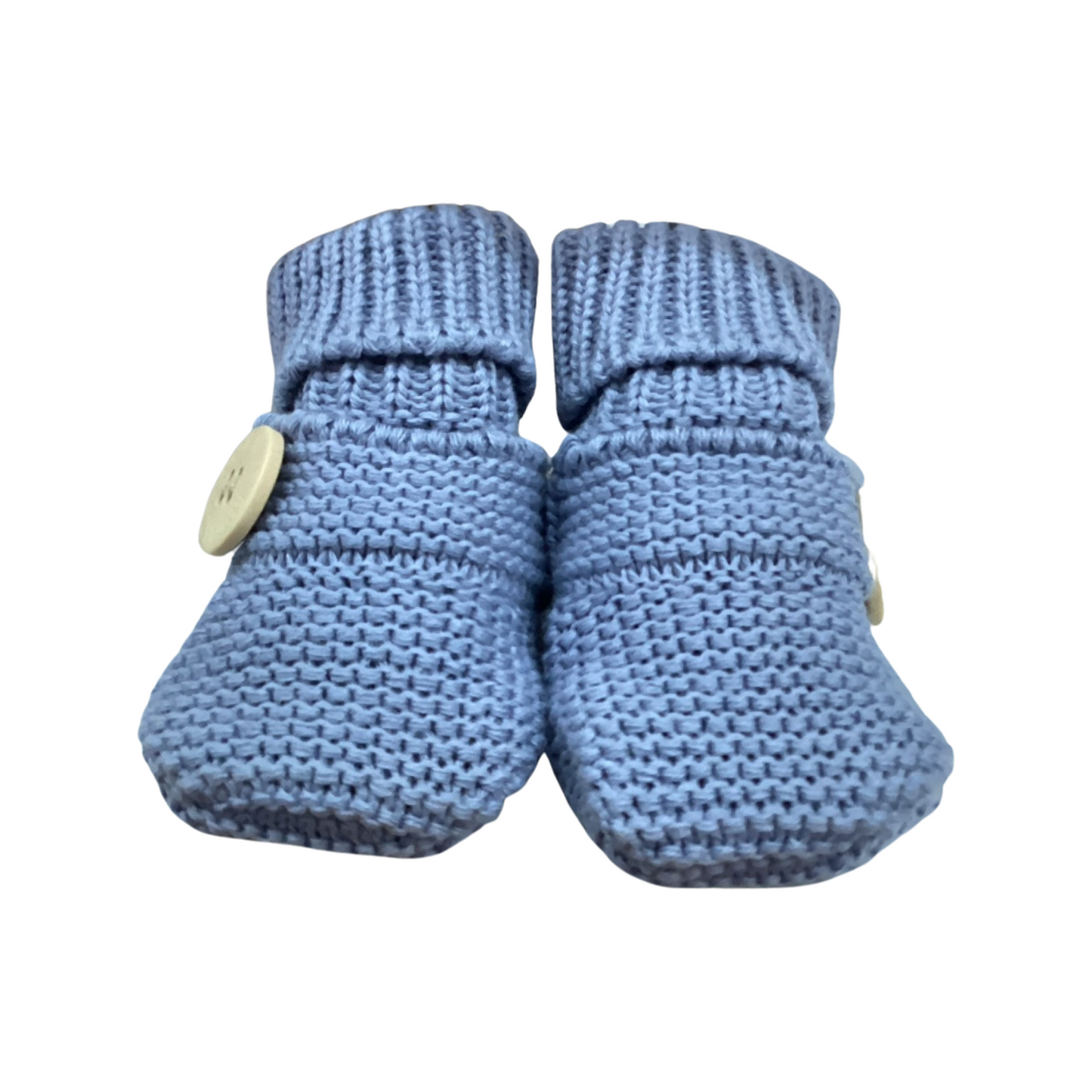Blue Knitted Button Bootees by Korango