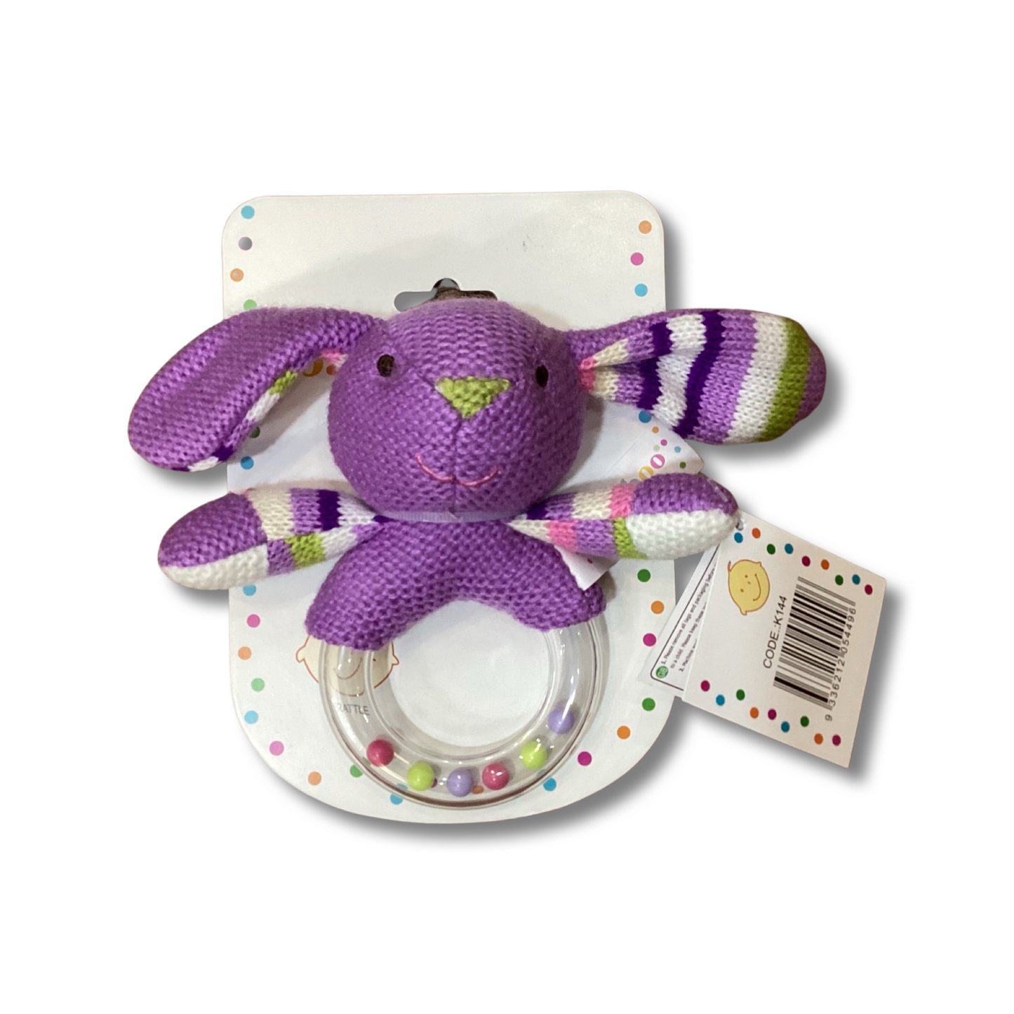 Knitted Purple Bunny Rattle Teether -Baby Boo