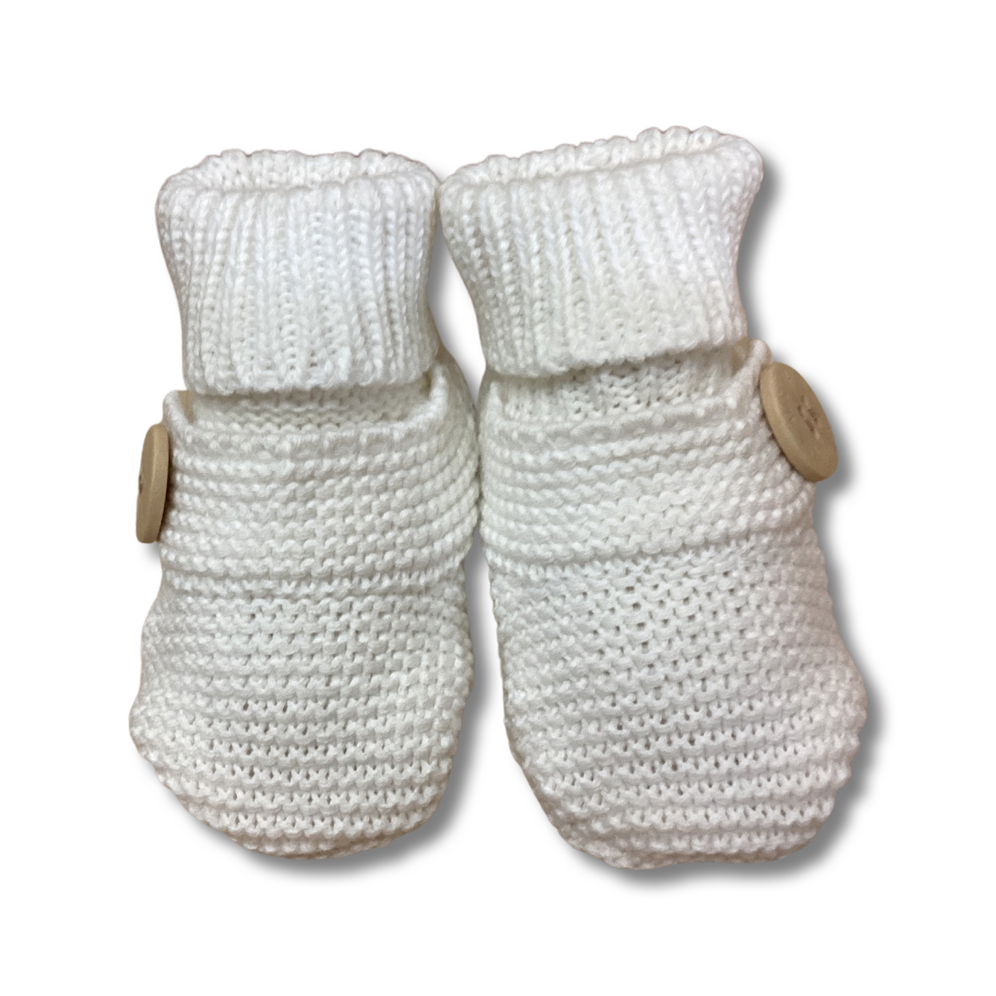 White Knitted Button Bootees by Korango