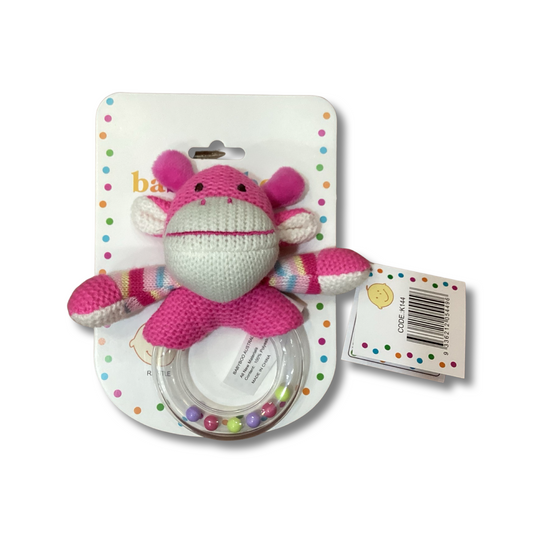 Knitted Hot Pink Cow Rattle Teether -Baby Boo