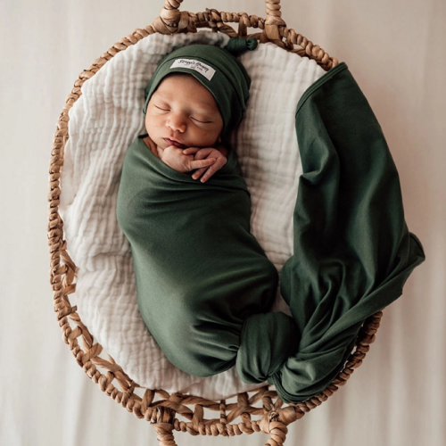 OLIVE GREEN - SNUGGLE HUNNY KIDS BABY JERSEY WRAP & BEANIE SET